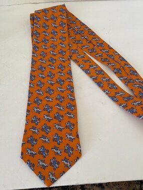 VTG John Blair Silk Tie Orange w/ Blue Winged Lion/Mythical Animal Motif